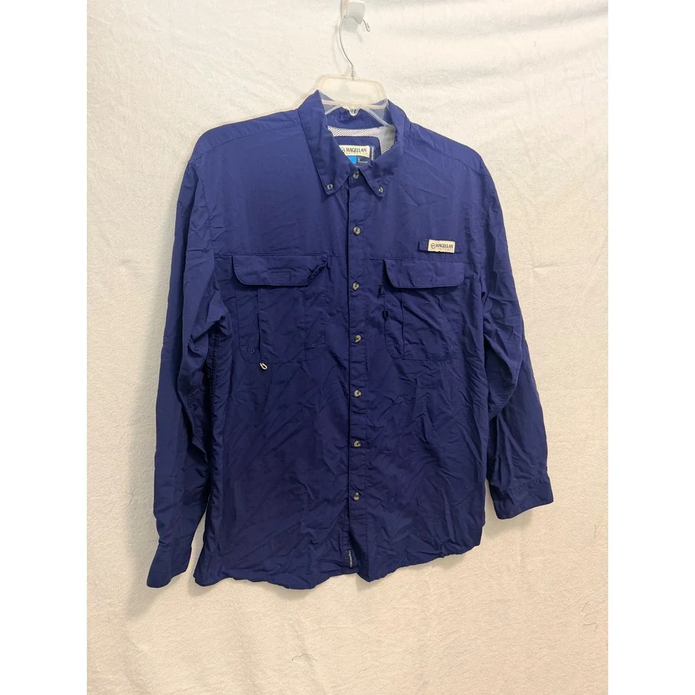 Magellan Outdoors Fish Gear Mens L Blue Long Sleeve Fishing Shirt Relaxed Fit